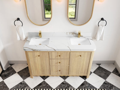 Orlando Oak 60 in. W x 22 in. D Double Sink Bathroom Vanity - Willow Bath and Vanity