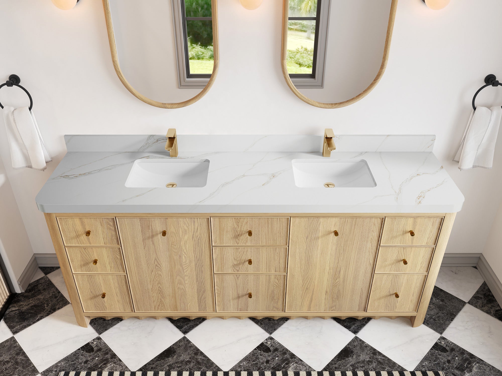 Orlando Oak 84 in. W x 22 in. D Double Sink Bathroom Vanity - Willow Bath and Vanity