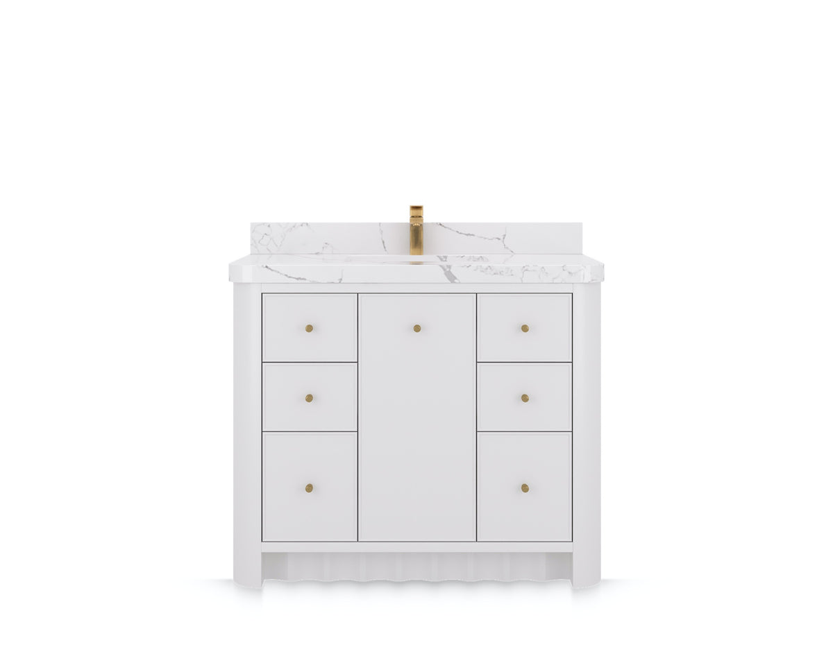 Orlando 42 in. single sink bathroom vanity in White, front view on a white background
