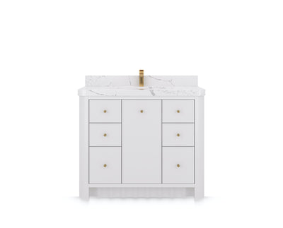 Orlando 42 in. single sink bathroom vanity in White, front view on a white background