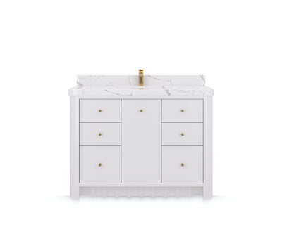 Orlando 48 in. single sink bathroom vanity in White, front view on a white background