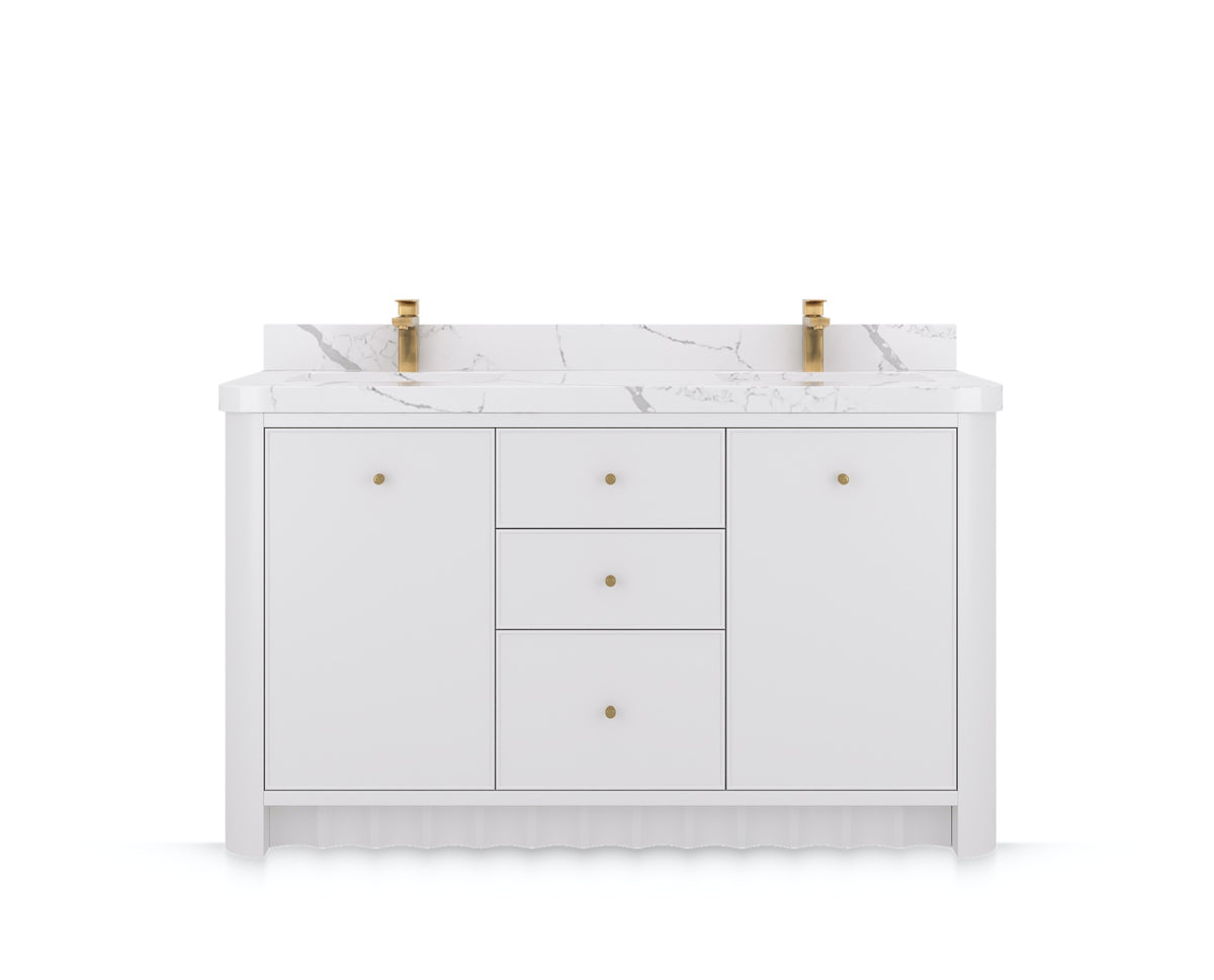Orlando 60 in. double sink bathroom vanity in White, front view on a white background