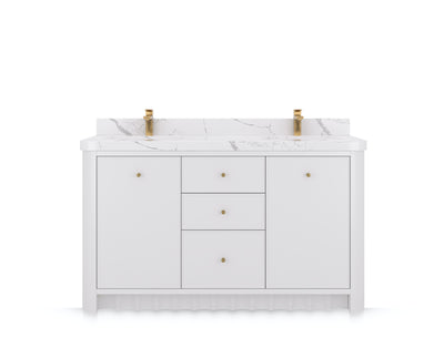 Orlando 60 in. double sink bathroom vanity in White, front view on a white background