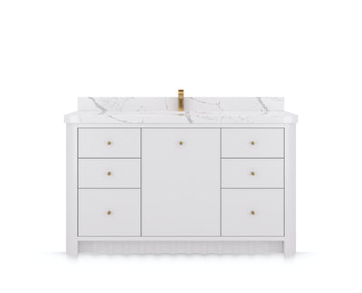Orlando 60 in. single sink bathroom vanity in White, front view on a white background