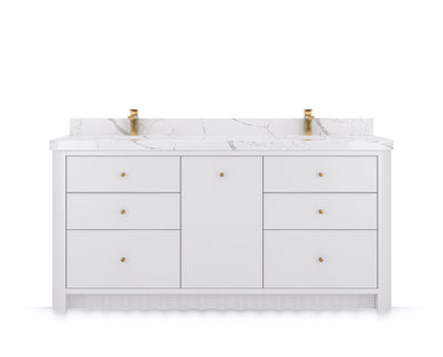 Orlando 72 in. double sink bathroom vanity in White, front view on a white background