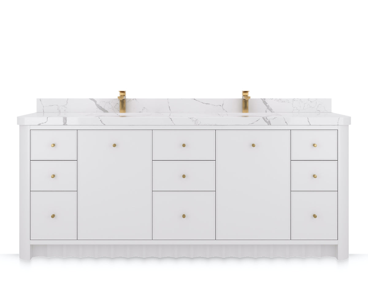 Orlando 84 in. double sink bathroom vanity in White, front view on a white background