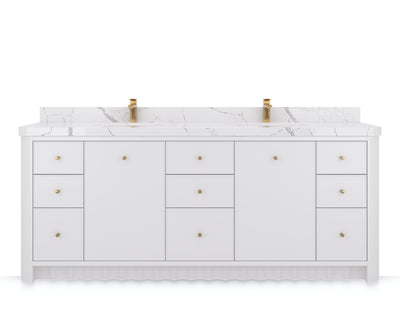 Orlando 84 in. double sink bathroom vanity in White, front view on a white background