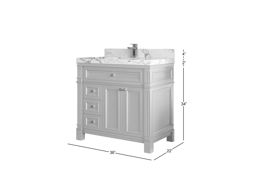 Paris 36 in. W x 22 in. D Center Sink Bathroom Vanity - Willow Bath and Vanity