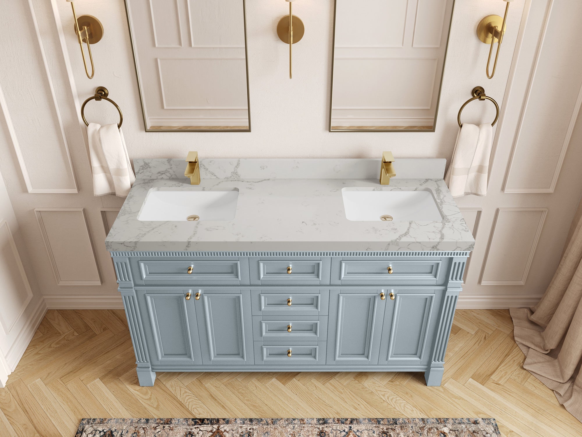 Paris 60 in. W x 22 in. D Double Sink Bathroom Vanity - Willow Bath and Vanity