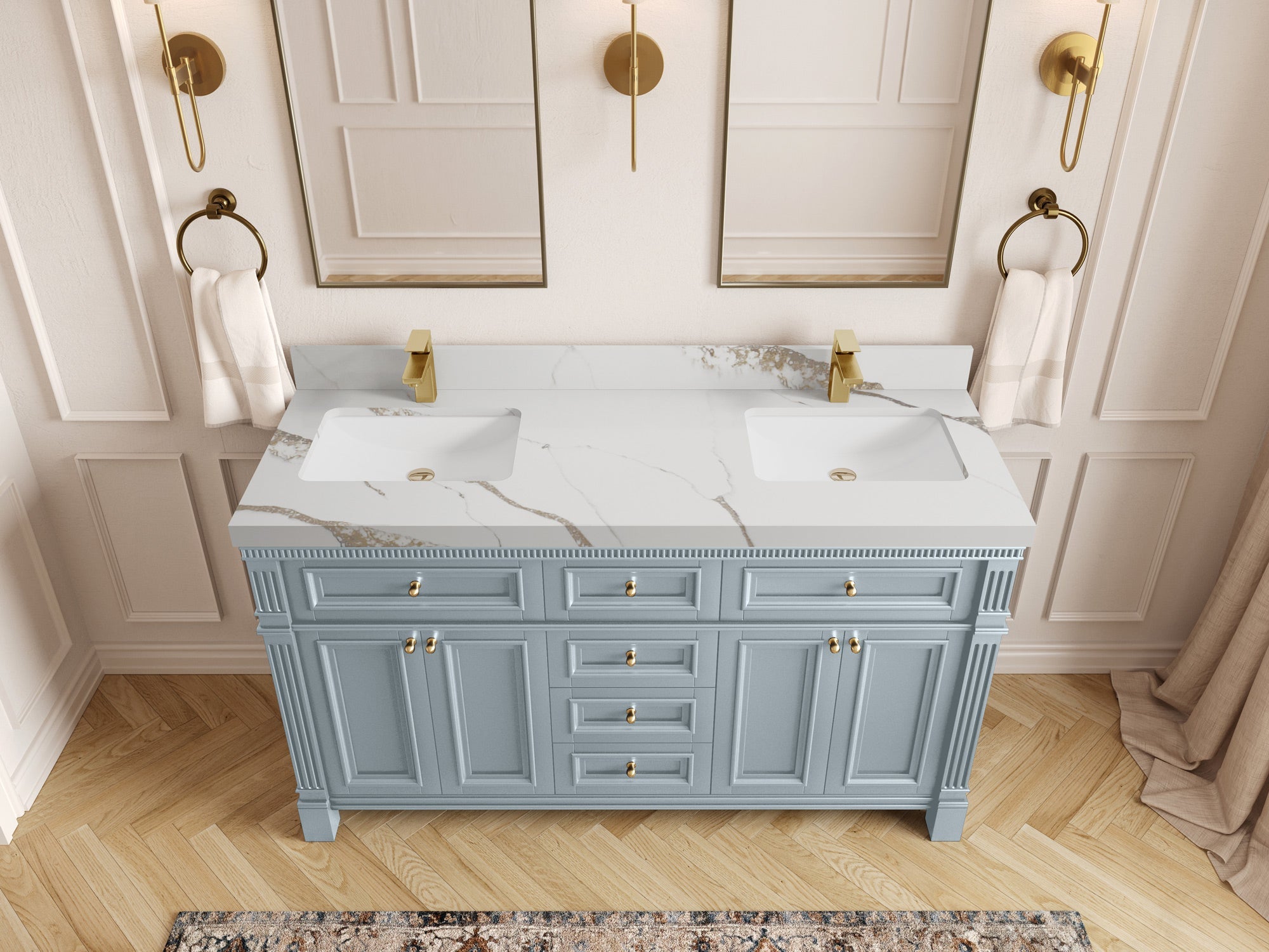 Paris 60 in. W x 22 in. D Double Sink Bathroom Vanity - Willow Bath and Vanity