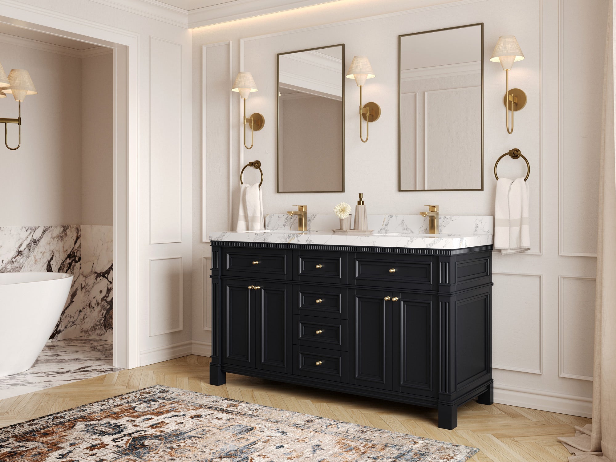 Paris 60 in. W x 22 in. D Double Sink Bathroom Vanity - Willow Bath and Vanity