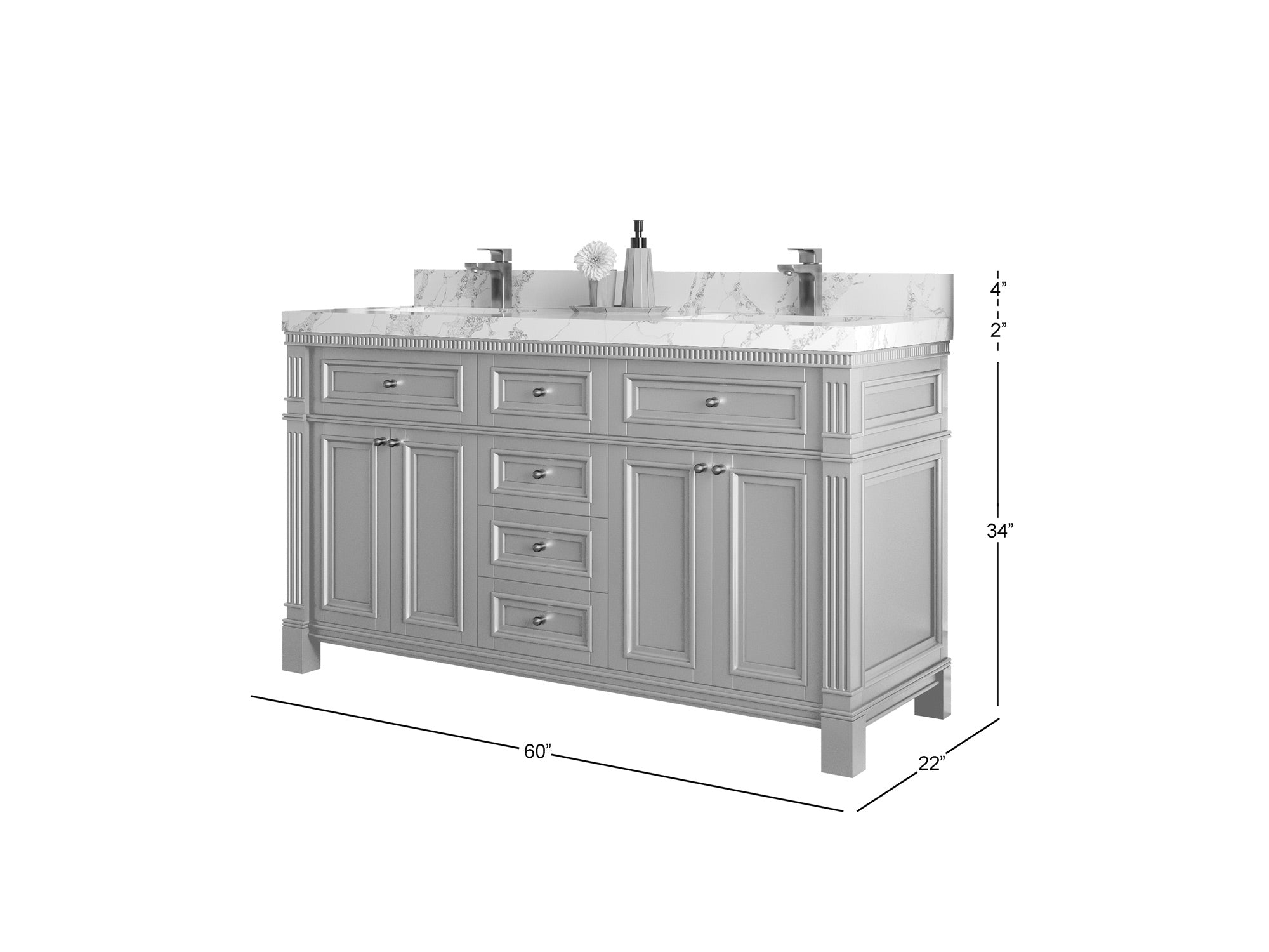 Paris 60 in. W x 22 in. D Double Sink Bathroom Vanity - Willow Bath and Vanity