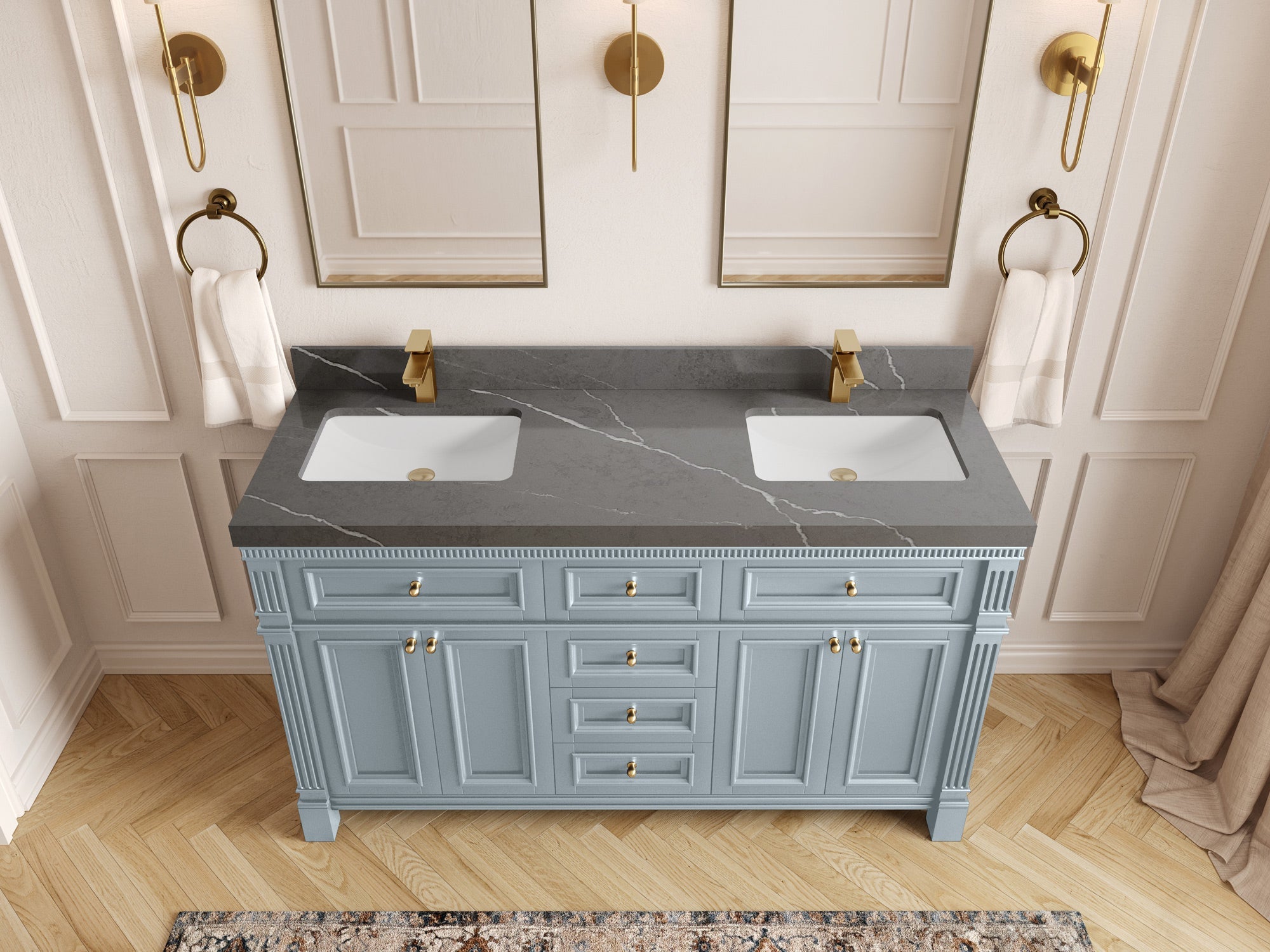 Paris 60 in. W x 22 in. D Double Sink Bathroom Vanity - Willow Bath and Vanity