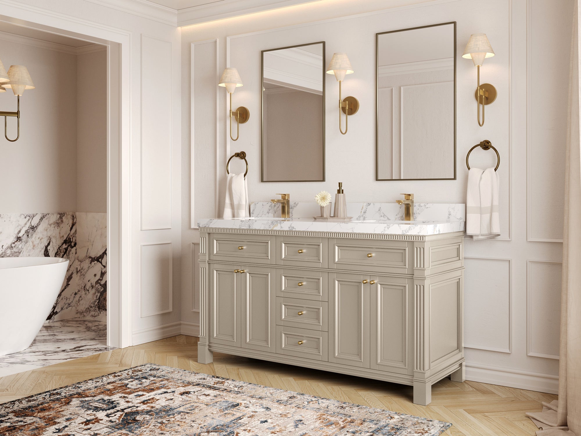Paris 60 in. W x 22 in. D Double Sink Bathroom Vanity - Willow Bath and Vanity