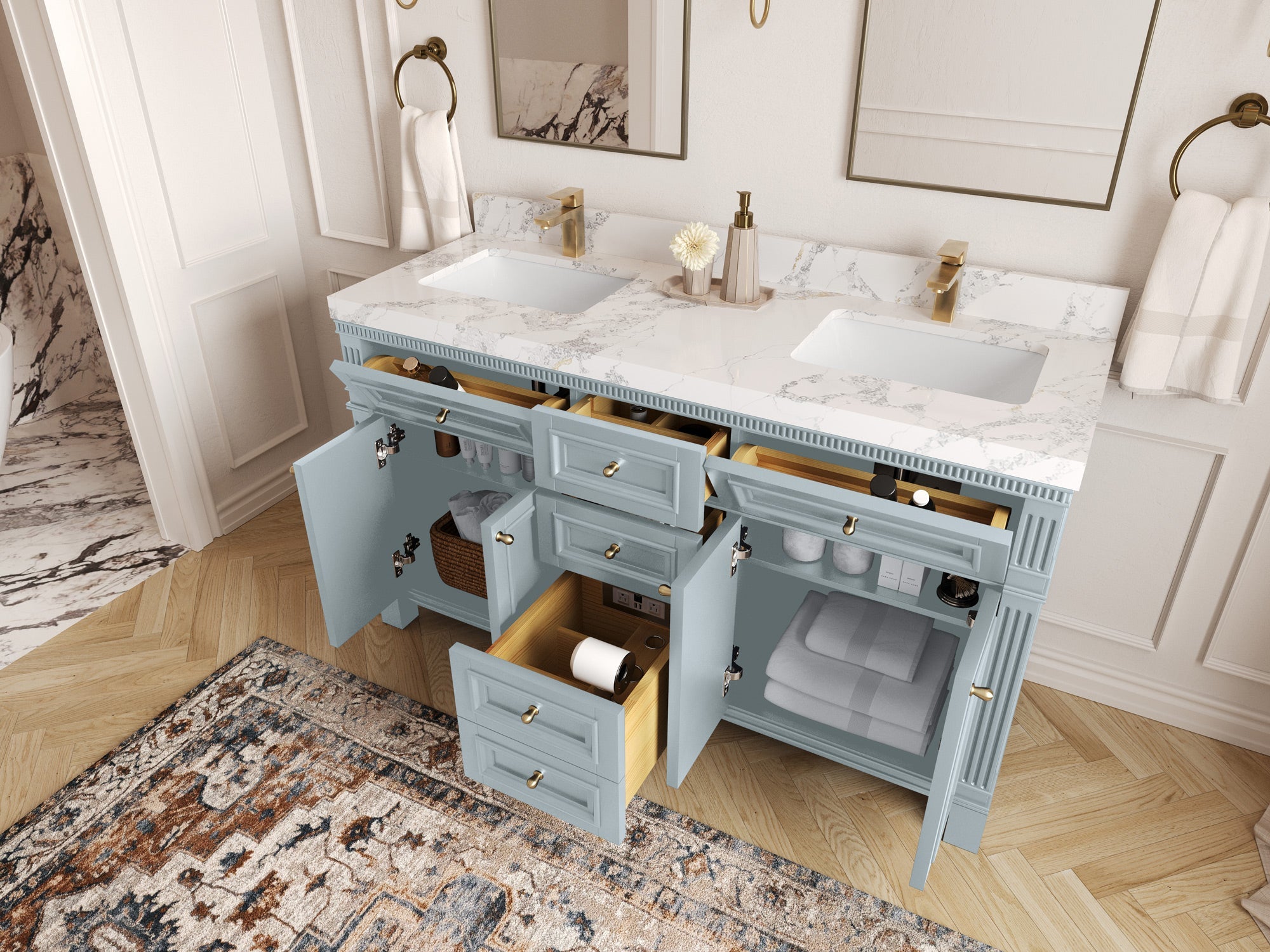 Paris 60 in. W x 22 in. D Double Sink Bathroom Vanity - Willow Bath and Vanity