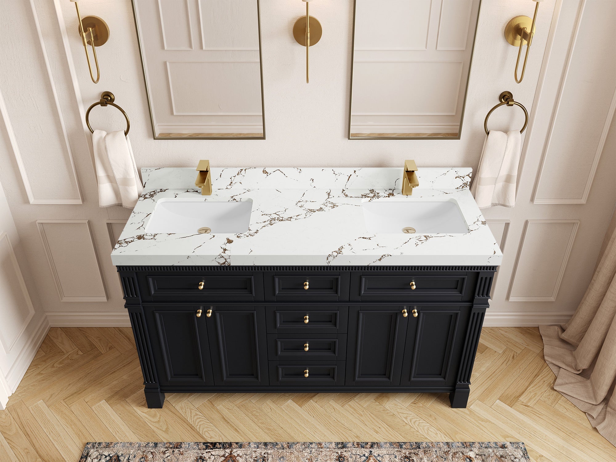 Paris 60 in. W x 22 in. D Double Sink Bathroom Vanity - Willow Bath and Vanity
