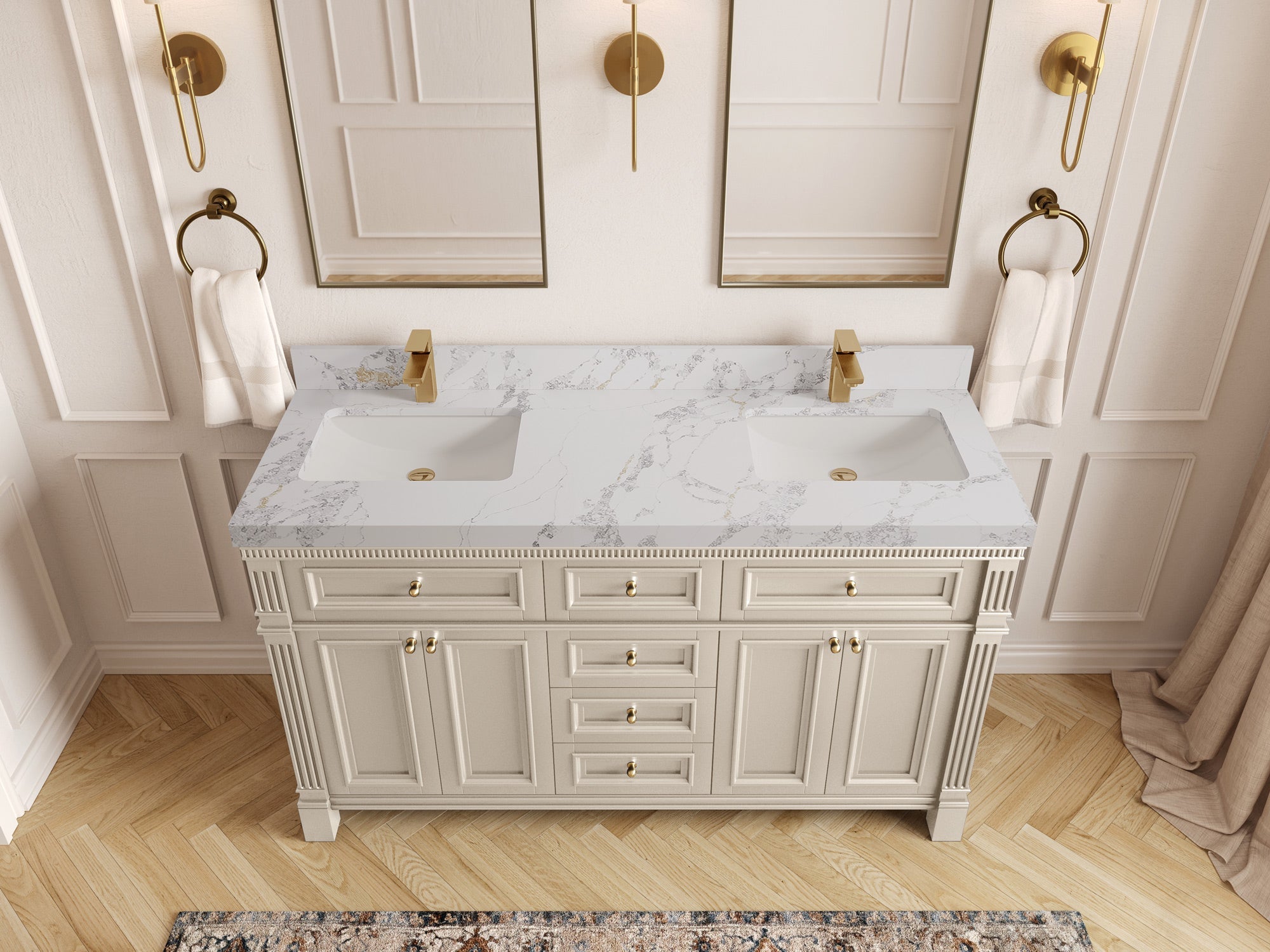 Paris 60 in. W x 22 in. D Double Sink Bathroom Vanity - Willow Bath and Vanity