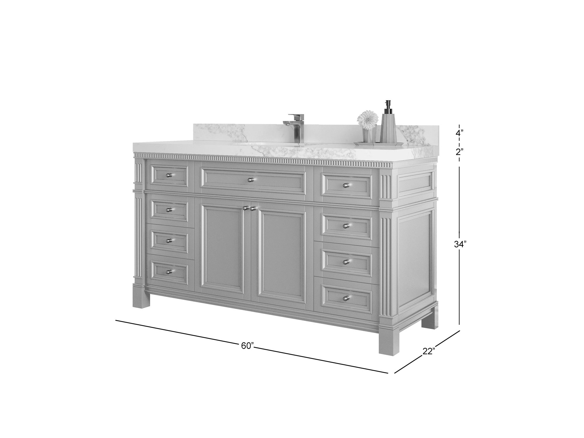 Paris 60 in. W x 22 in. D Single Sink Bathroom Vanity - Willow Bath and Vanity