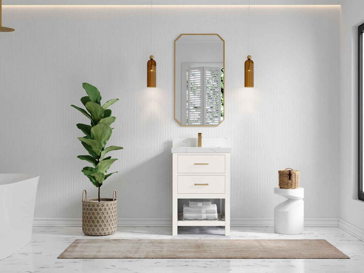 Parker 24-inch bathroom vanity in warm white, front bathroom view