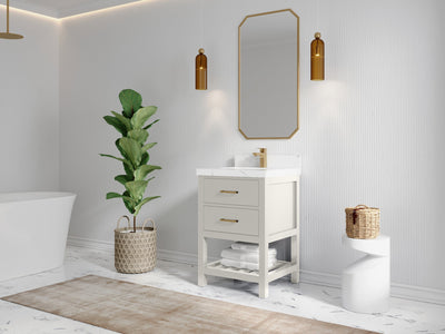 Parker 24-inch bathroom vanity in warm white, angled bathroom view