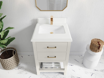 Parker 24-inch bathroom vanity in Alabaster with double-cove White Quartz countertop