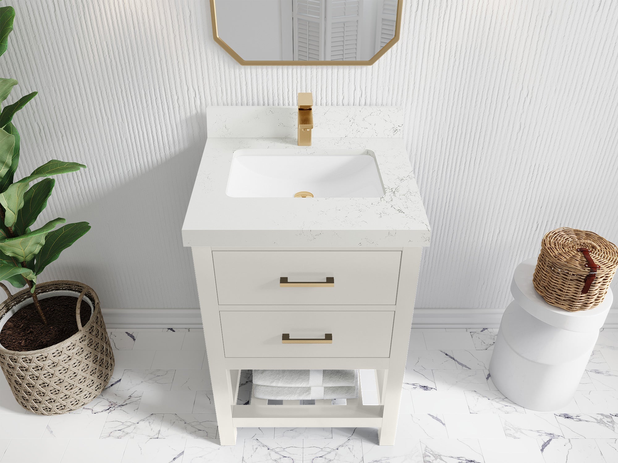 Parker 24-inch bathroom vanity in Alabaster with Empira White Quartz countertop