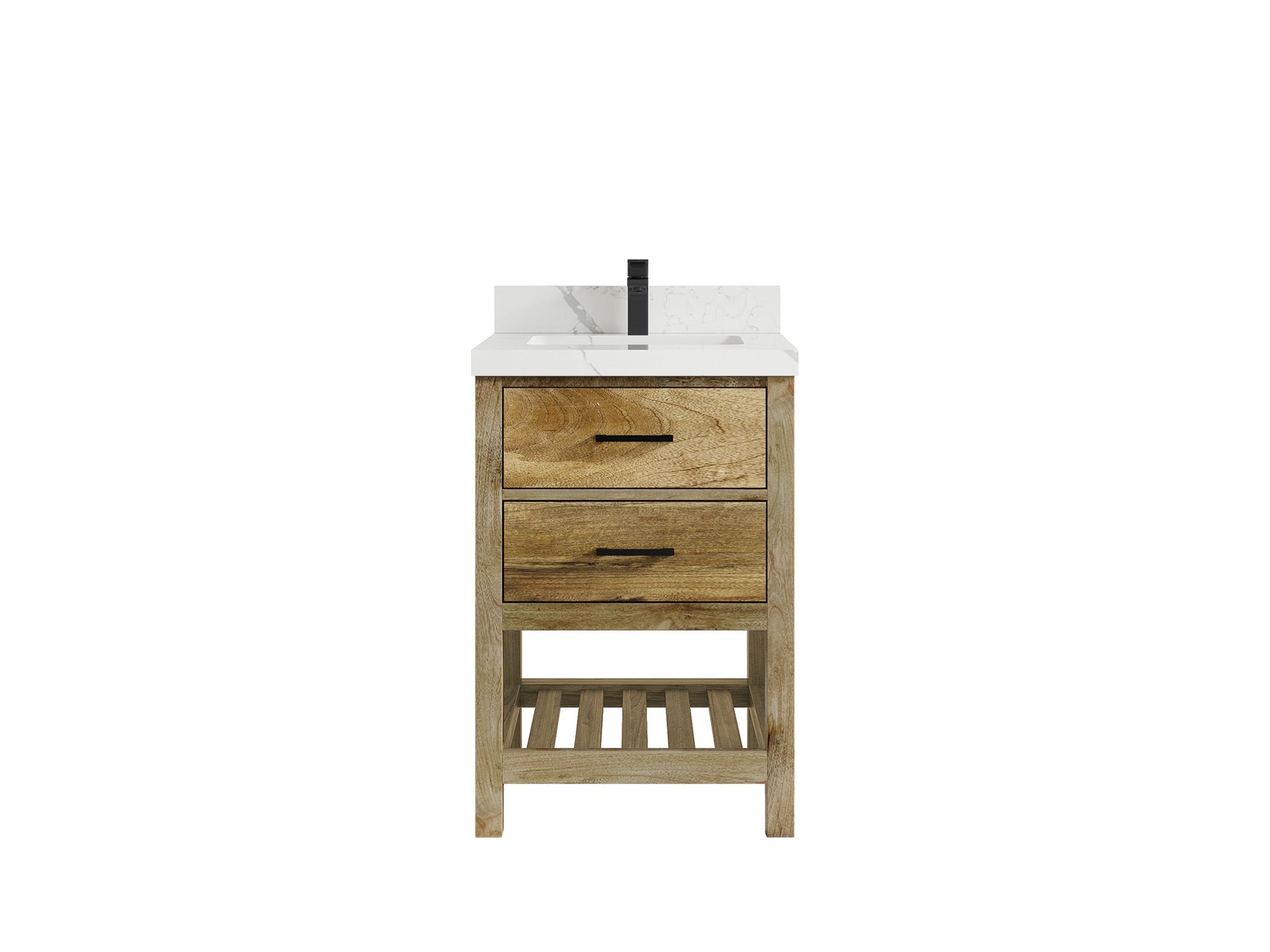 Parker Mango Wood 24-inch bathroom vanity in Natural Mango with Calacatta Laza Quartz countertop