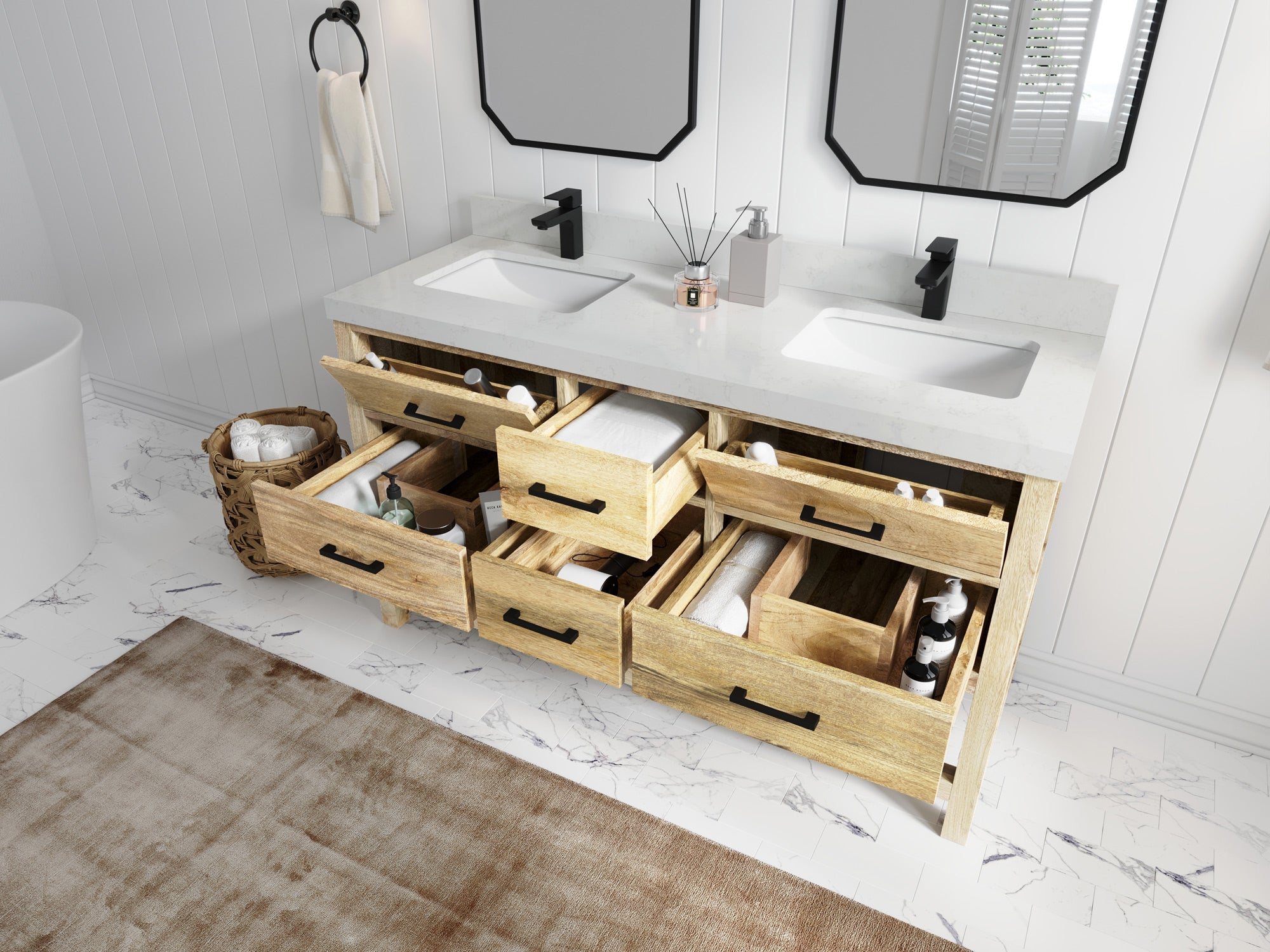 Parker Mango Wood 60 in. W x 22 in. D Double Sink Bathroom Vanity - Willow Bath and Vanity