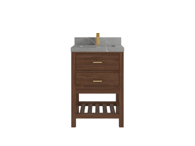 Parker Teak Wood 24-inch bathroom vanity in Dark Walnut Teak with Piatra Gray Quartz countertop