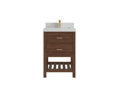 Parker Teak Wood 24-inch bathroom vanity in Dark Walnut Teak with Carrara Quartz countertop