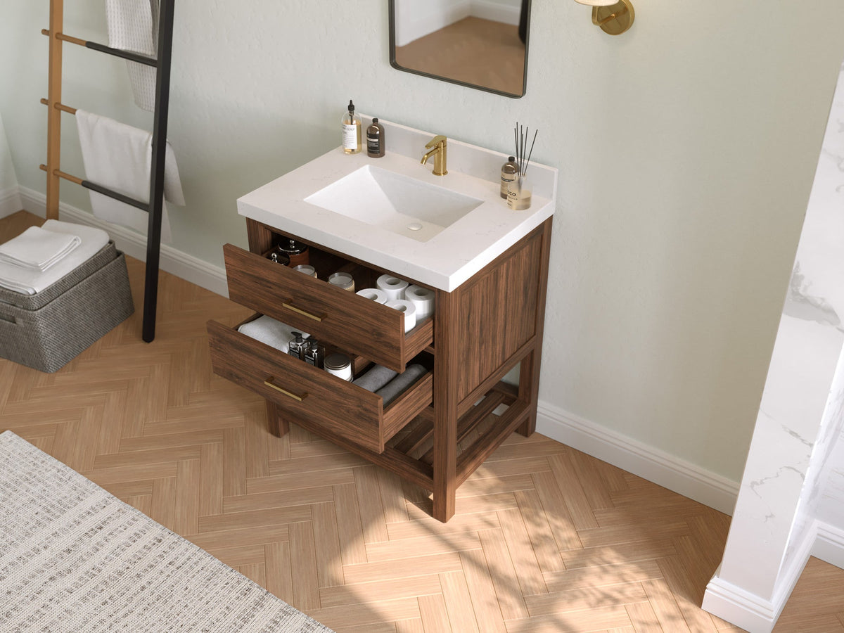 Parker Teak Wood 30 in. W x 22 in. D Single Sink Bathroom Vanity - Willow Bath and Vanity