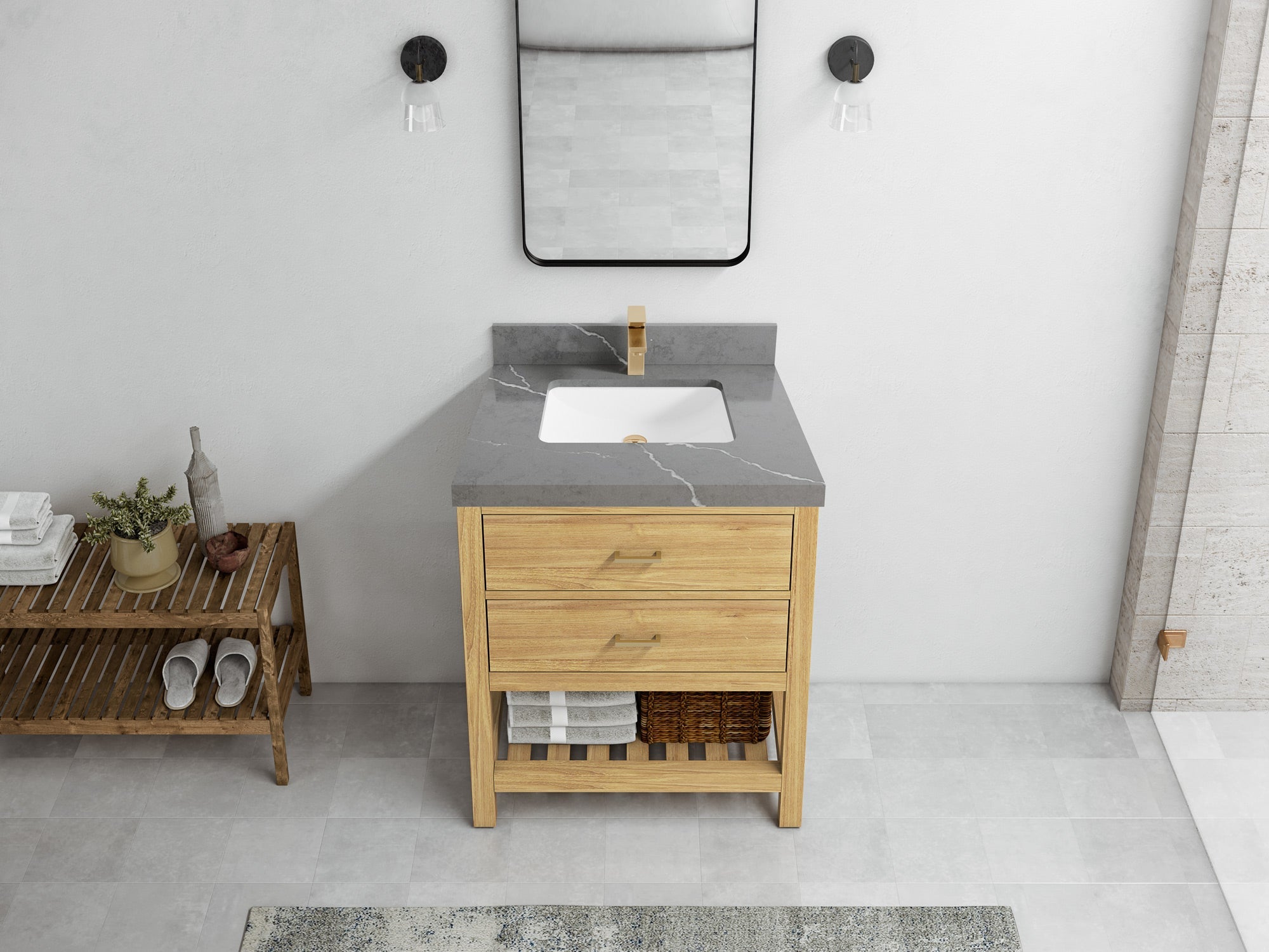Parker Teak Wood 30 in. W x 22 in. D Single Sink Bathroom Vanity - Willow Bath and Vanity