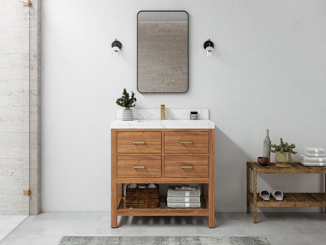 Parker Teak Wood 36 in. W x 22 in. D Center Sink Bathroom Vanity - Willow Bath and Vanity