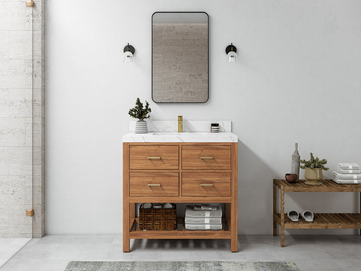 Parker Teak Wood 36 in. W x 22 in. D Center Sink Bathroom Vanity - photo 4