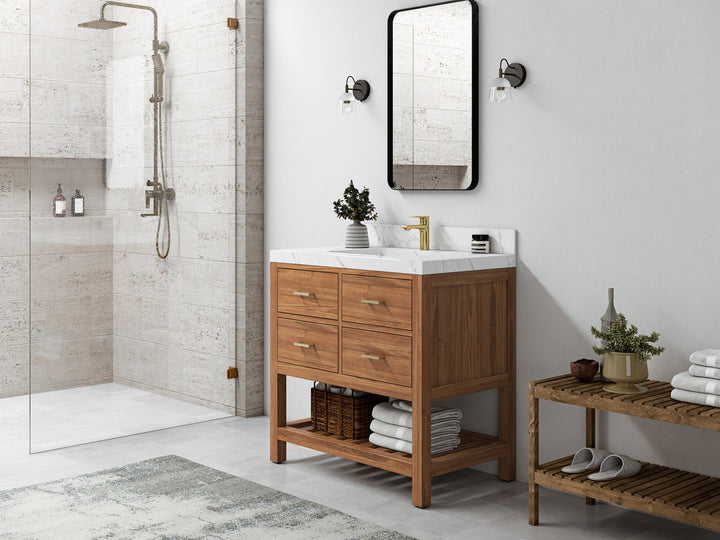 Parker Teak Wood 36 in. W x 22 in. D Center Sink Bathroom Vanity - photo 2