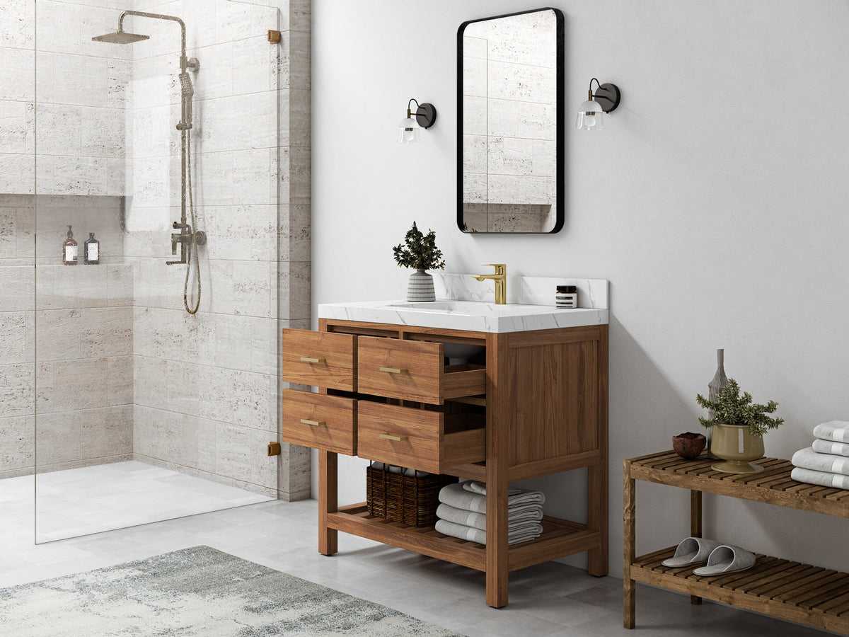 Parker Teak Wood 36 in. W x 22 in. D Center Sink Bathroom Vanity - Willow Bath and Vanity