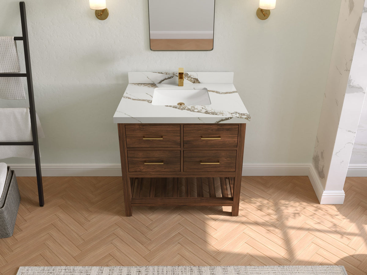 Parker Teak Wood 36 in. W x 22 in. D Center Sink Bathroom Vanity - Willow Bath and Vanity