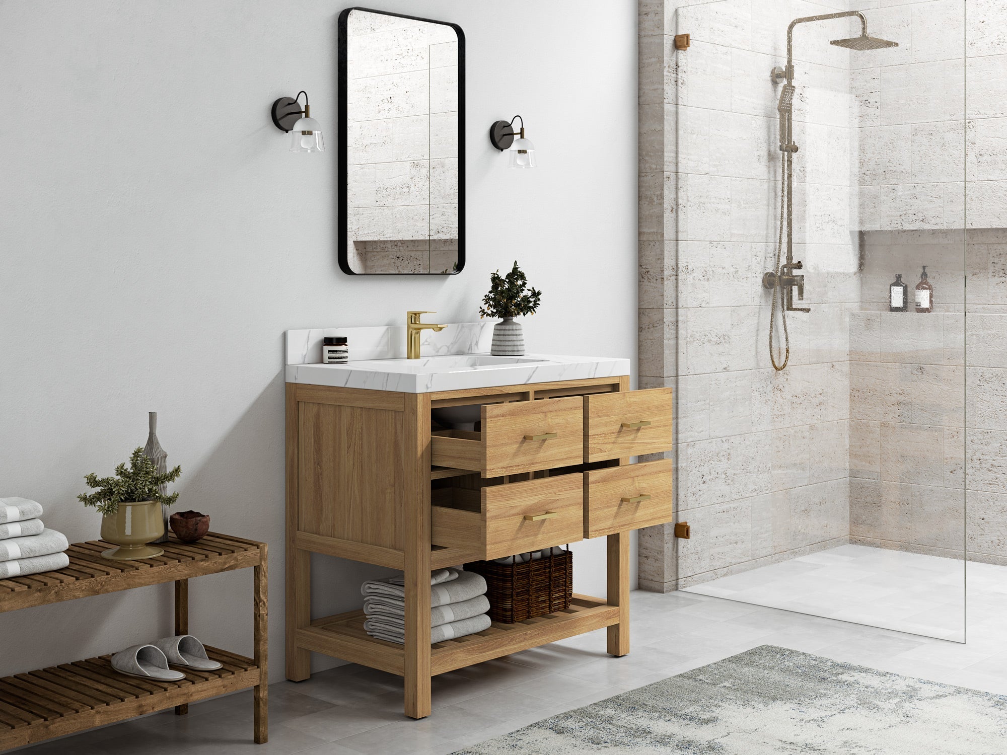 Parker Teak Wood 36 in. W x 22 in. D Center Sink Bathroom Vanity - Willow Bath and Vanity