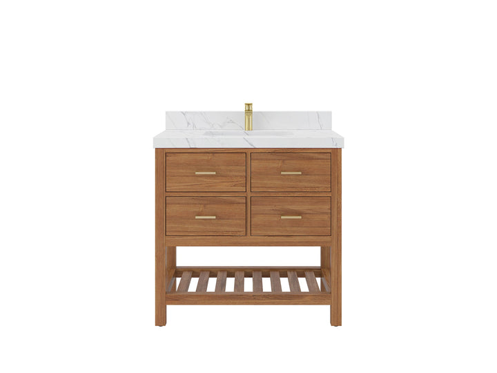 Parker Teak Wood 36 in. W x 22 in. D Center Sink Bathroom Vanity - photo 1