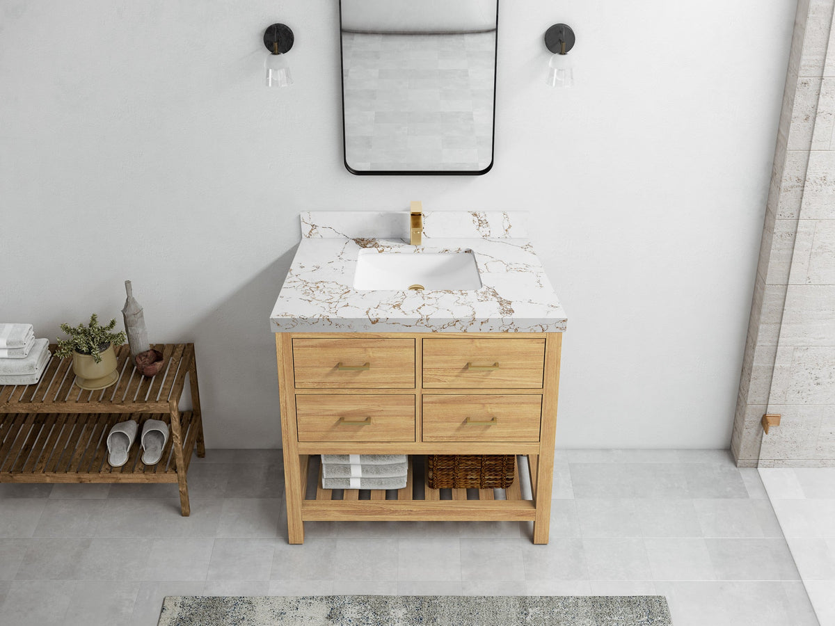 Parker Teak Wood 36 in. W x 22 in. D Center Sink Bathroom Vanity - Willow Bath and Vanity