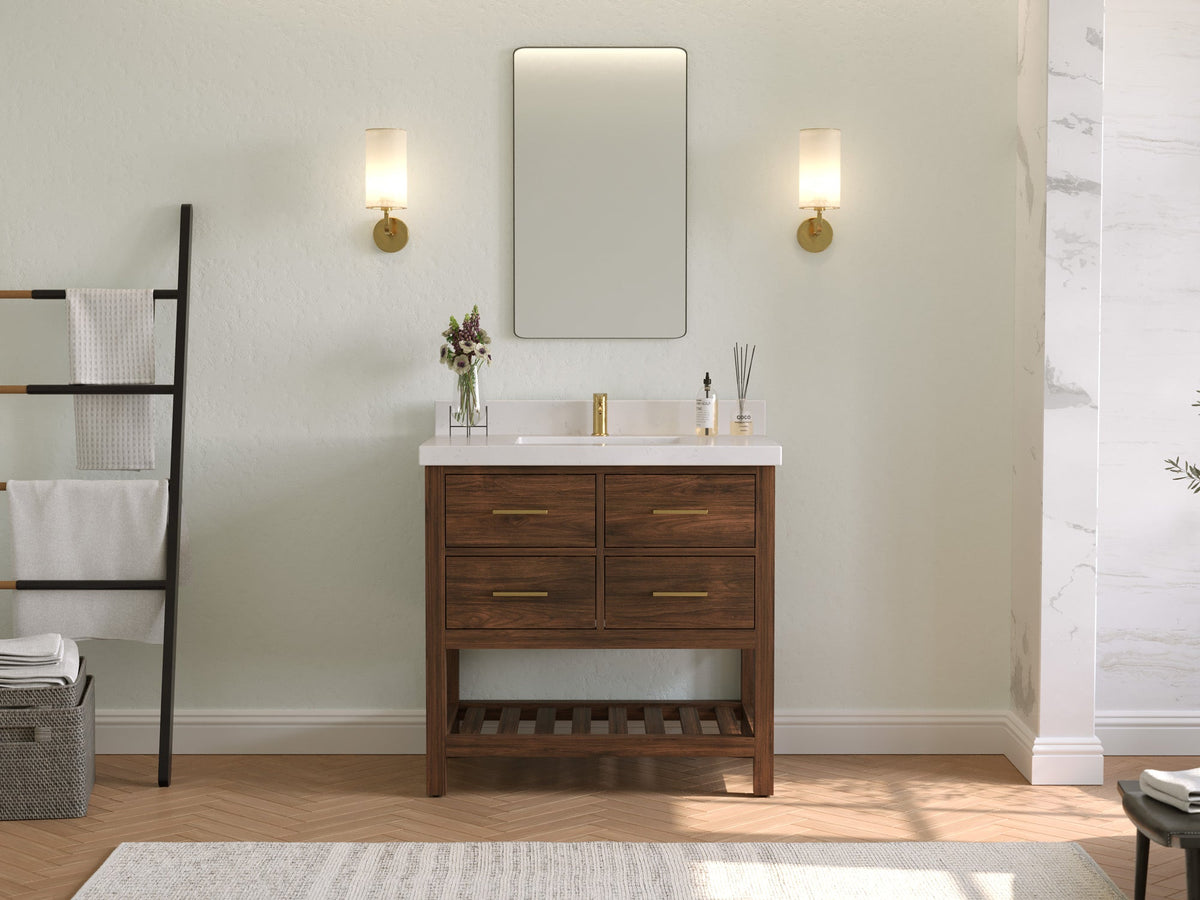 Parker Teak Wood 36 in. W x 22 in. D Center Sink Bathroom Vanity - Willow Bath and Vanity
