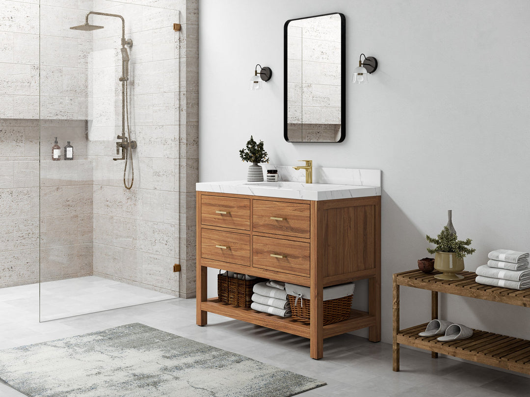 Parker Teak Wood 42 in. W x 22 in. D Single Sink Bathroom Vanity - Willow Bath and Vanity
