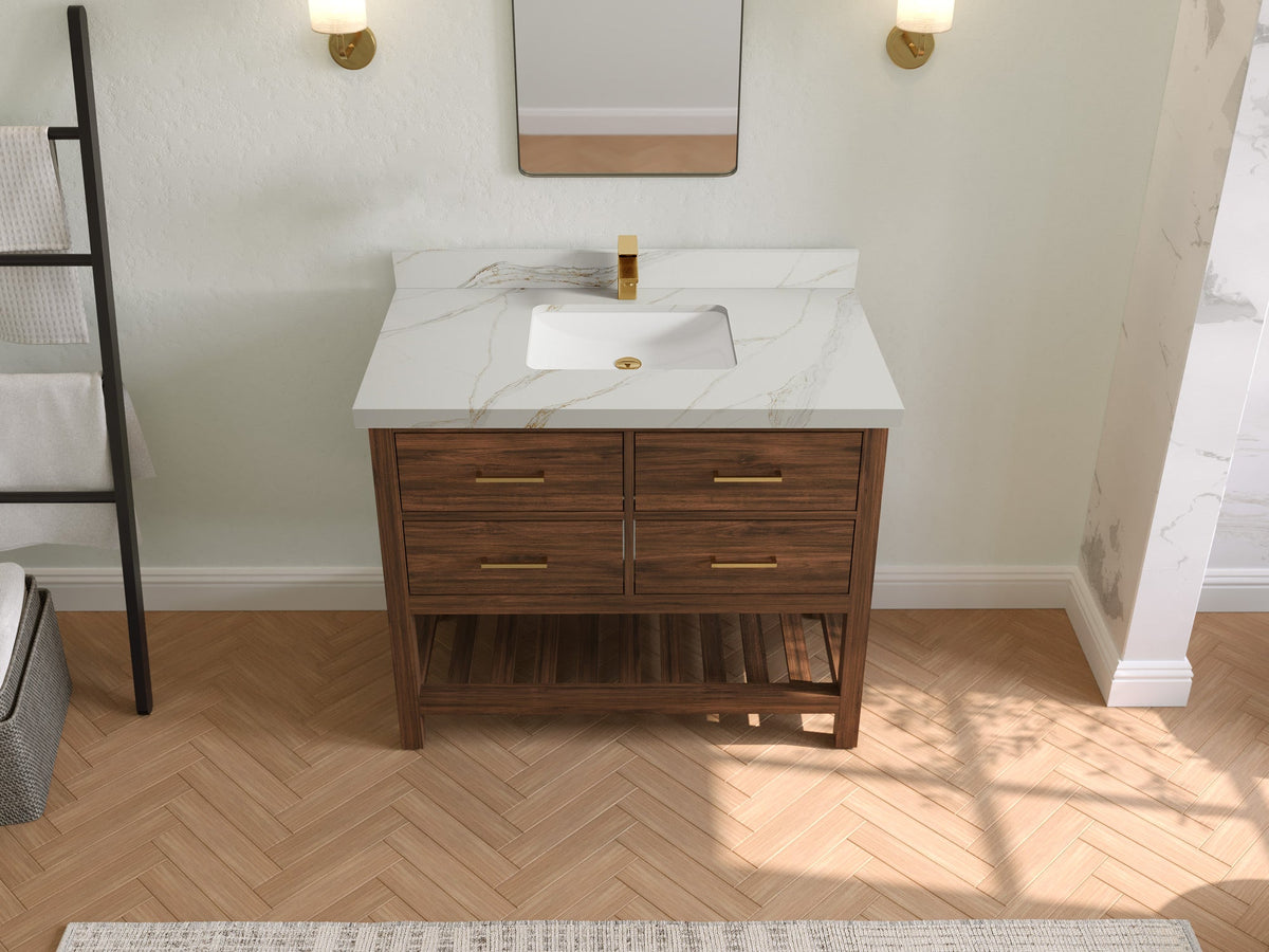 Parker Teak Wood 42 in. W x 22 in. D Single Sink Bathroom Vanity - Willow Bath and Vanity
