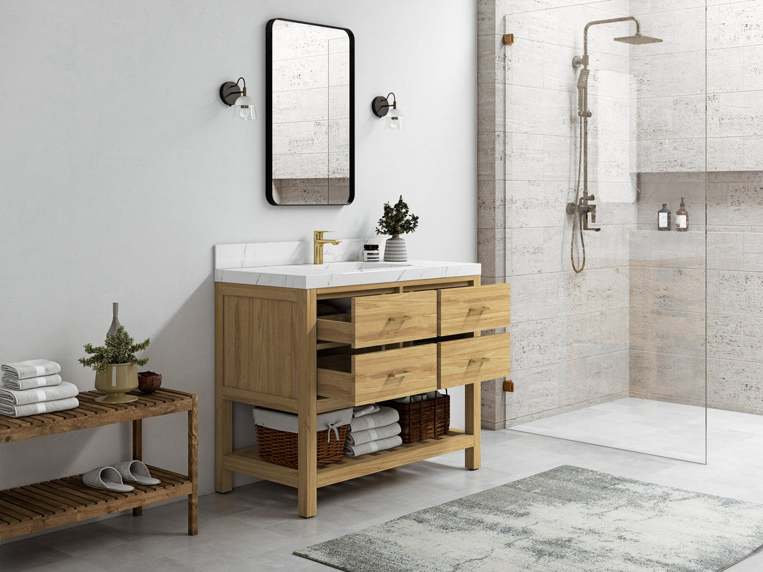 Parker Teak Wood 42 in. W x 22 in. D Single Sink Bathroom Vanity - Willow Bath and Vanity