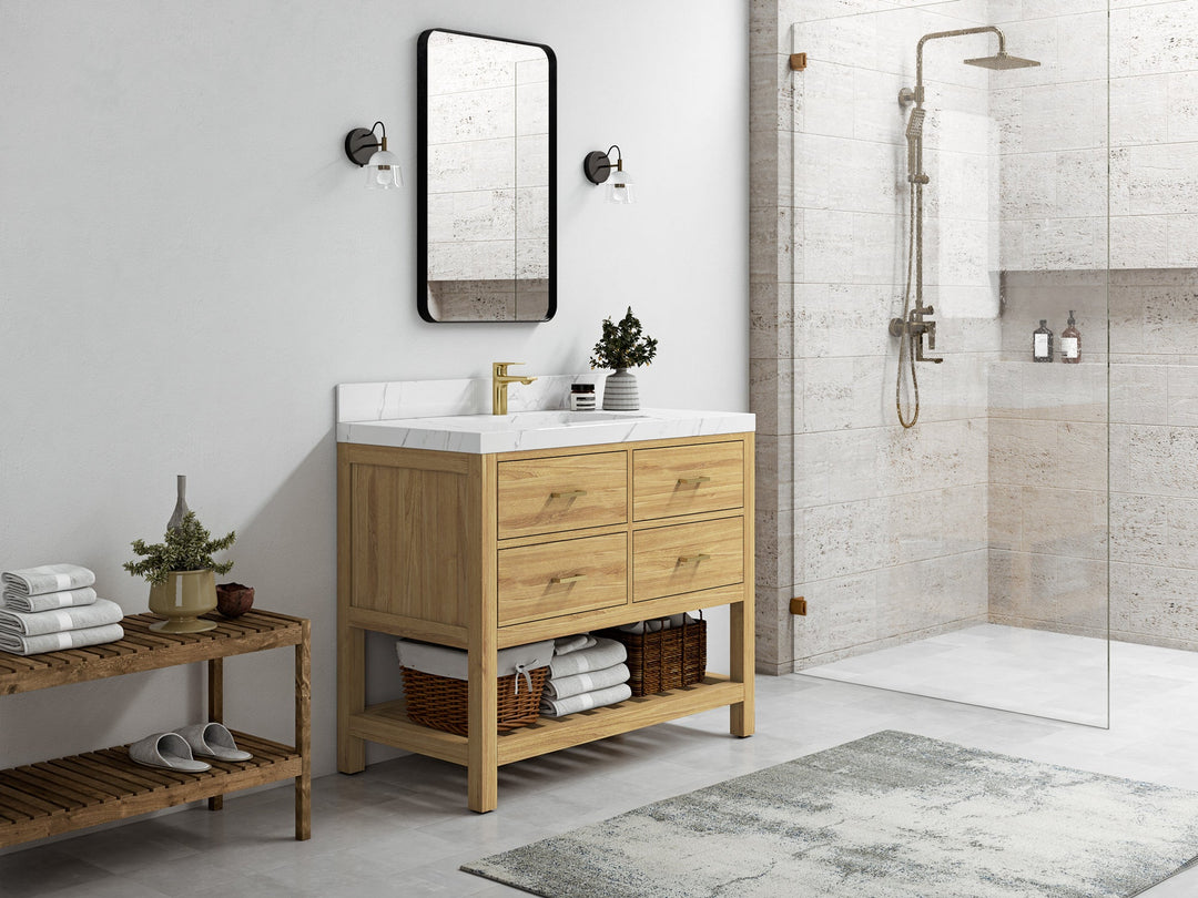 Parker Teak Wood 42 in. W x 22 in. D Single Sink Bathroom Vanity - Willow Bath and Vanity