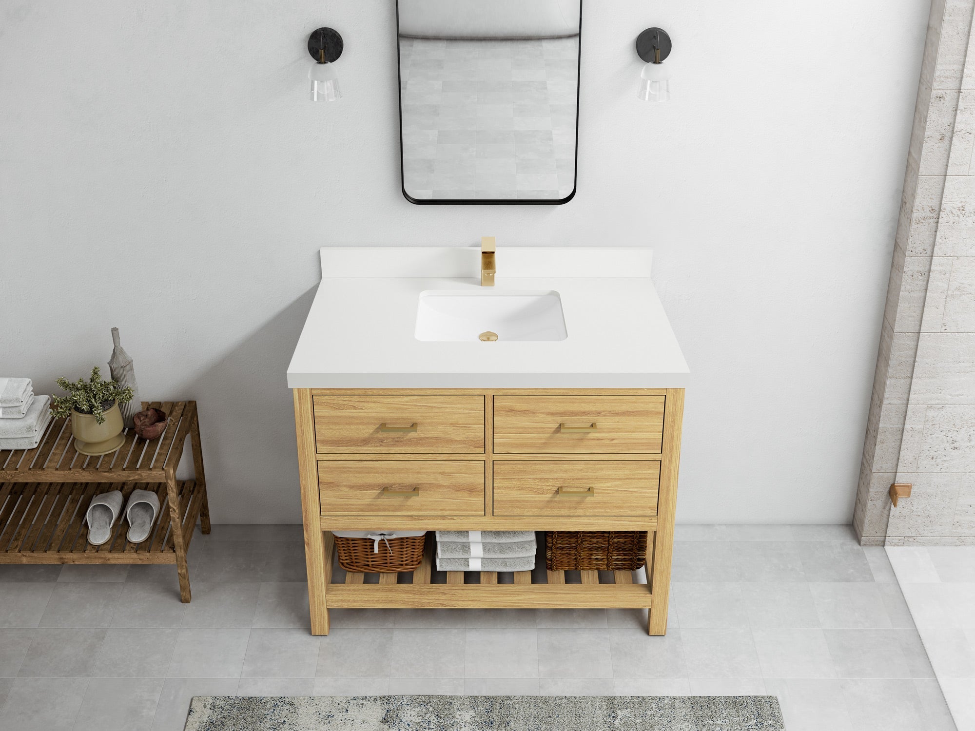 Parker Teak Wood 42 in. W x 22 in. D Single Sink Bathroom Vanity - Willow Bath and Vanity