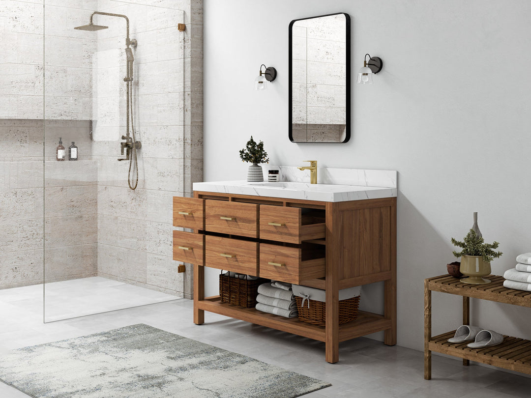 Parker Teak Wood 48 in. W x 22 in. D Single Sink Bathroom Vanity - Willow Bath and Vanity