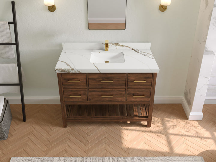 Parker Teak Wood 48 in. W x 22 in. D Single Sink Bathroom Vanity - photo 9