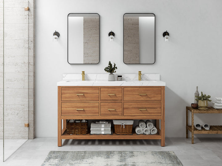 Parker Teak Wood 60 in. W x 22 in. D Double Sink Bathroom Vanity - photo 4