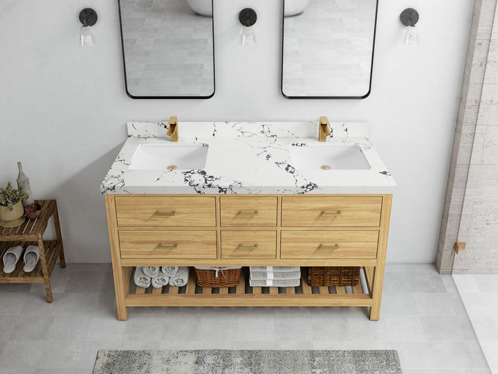 Parker Teak Wood 60 in. W x 22 in. D Double Sink Bathroom Vanity - photo 33